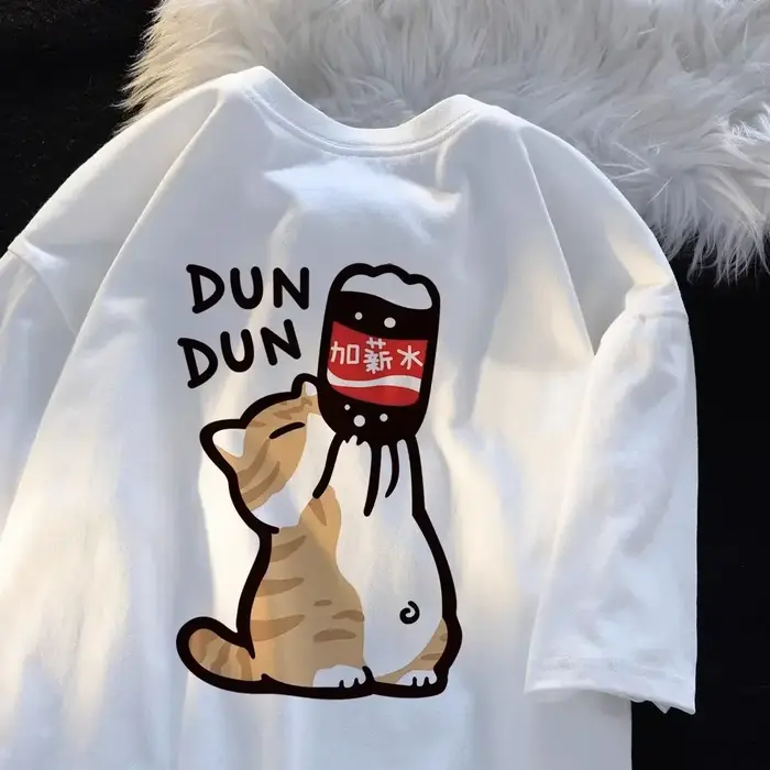 T-shirt chat Chinoiserie Style drôle été rétro tendance dessin animé chaton hauts