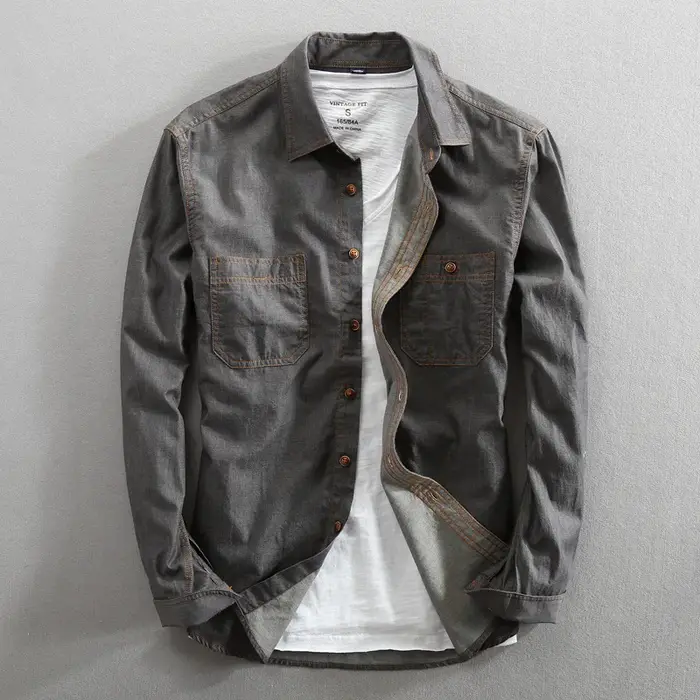 Chemise en jean à manches longues pour homme, en pur coton, coupe ajustée, mode, Denim, vêtements décontractés, haute qualité, deux poches sur la poitrine