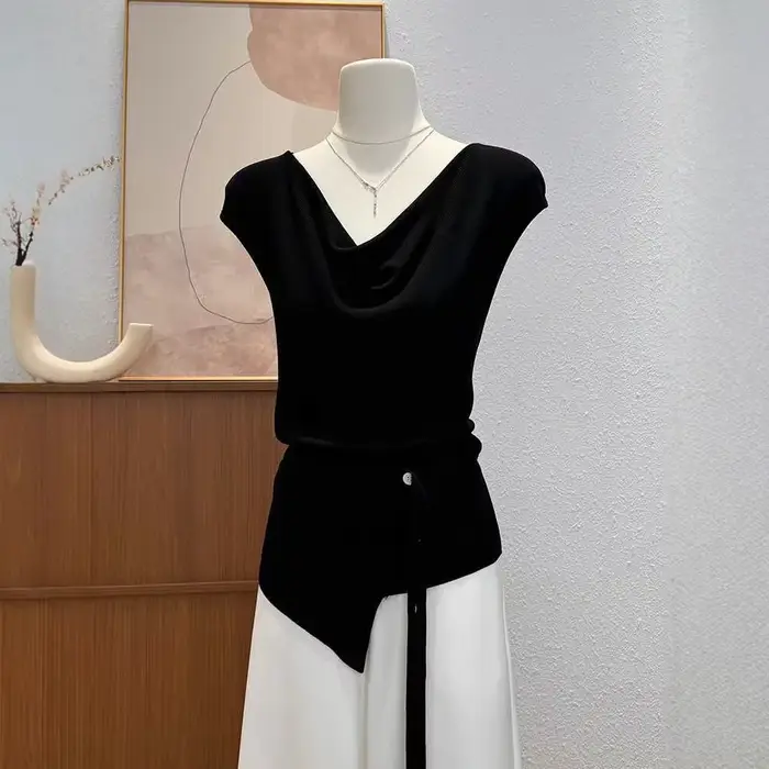 T-shirt tricoté à manches courtes pour femme