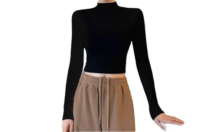 T-shirt noir à manches longues pour femmes
