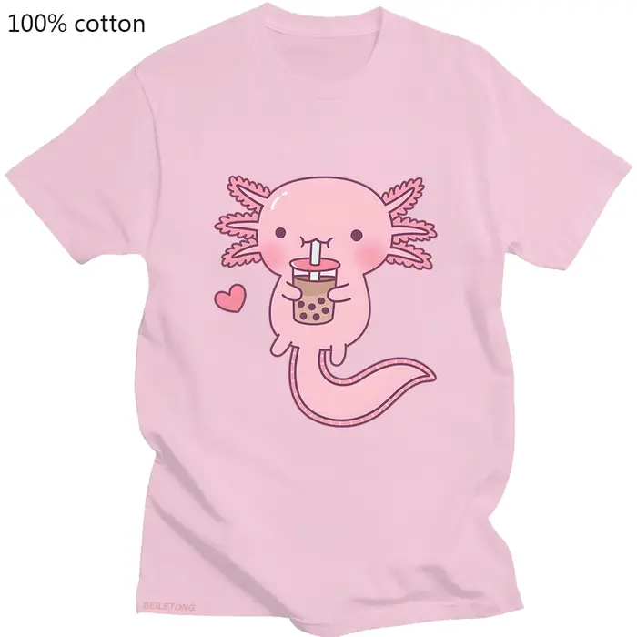 T-shirt imprimé rose Axlotl Kawaii Bubble Tea pour femmes