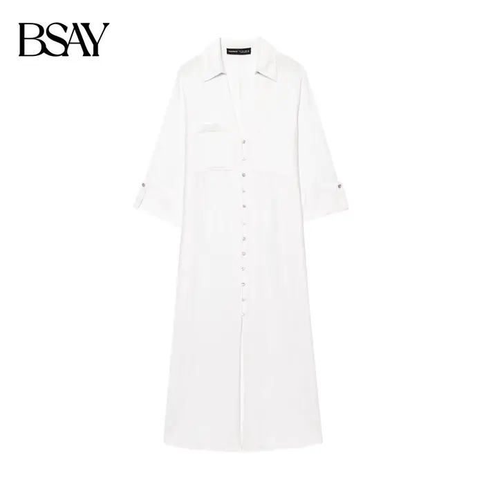 BSAY robe robe pour femmes mode été chemise Style simple boutonnage longue revers robes mi-longues français Chic femme soirée