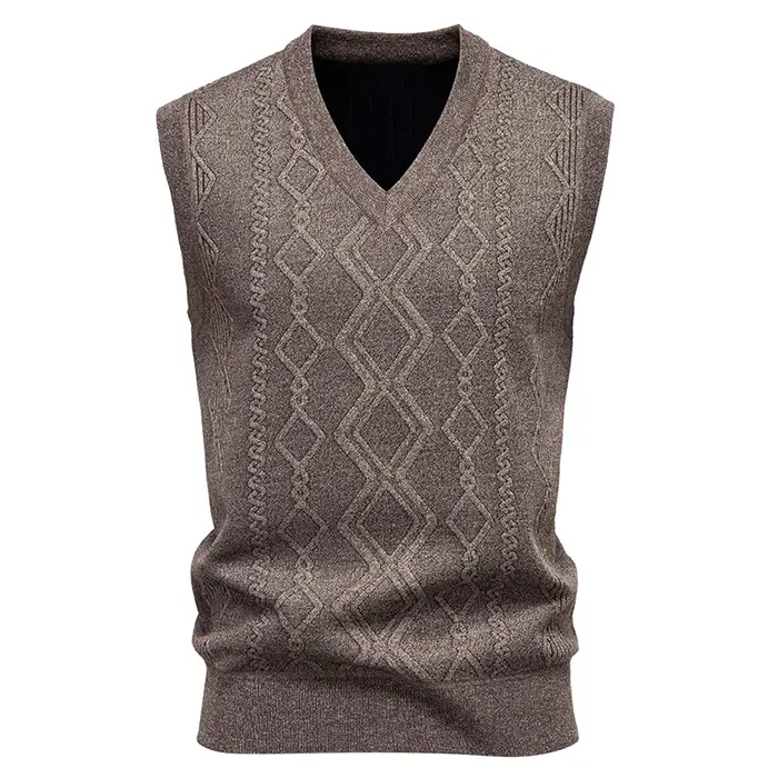 Pull sans manches à col en V pour homme, pull tricoté sans manches à col en V