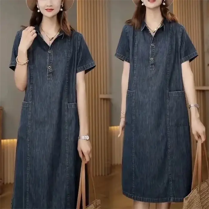 Robe en jean à manches courtes pour femme