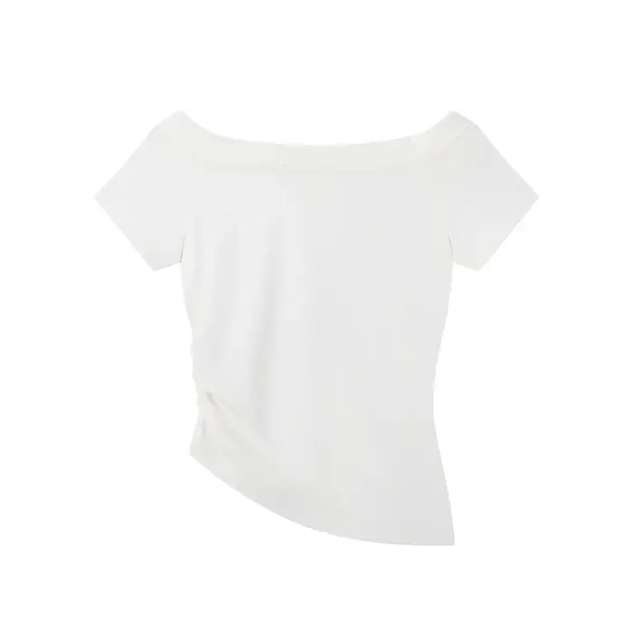 T-shirt à épaule dénudée BF.BORFEND style rétro américain pour femme, imprimé tendance, taille cintrée, manches courtes en coton