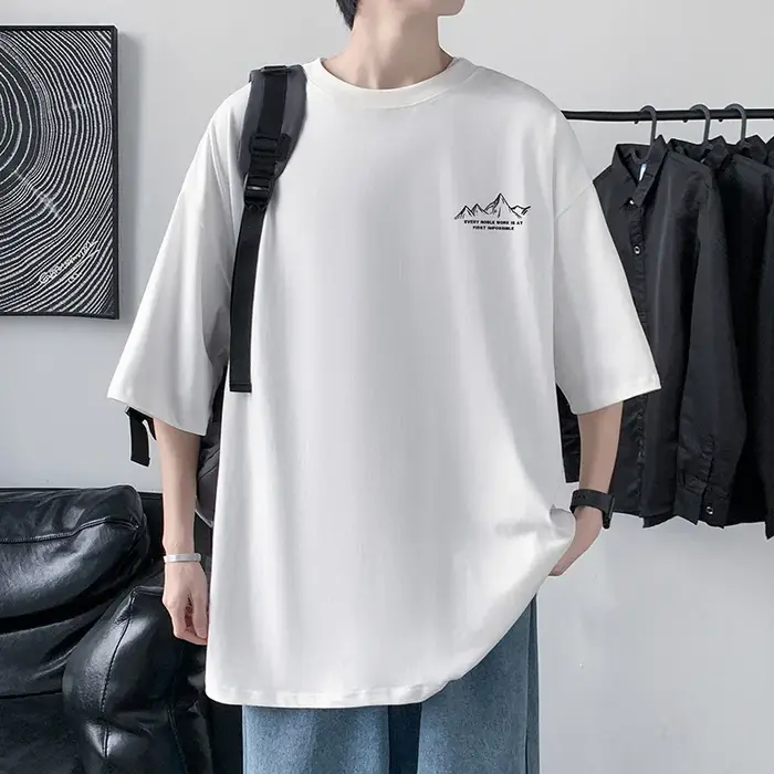 T-shirt à manches mi-longues imprimé tendance pour hommes, 100% coton, été, ample, boîte tropicale,