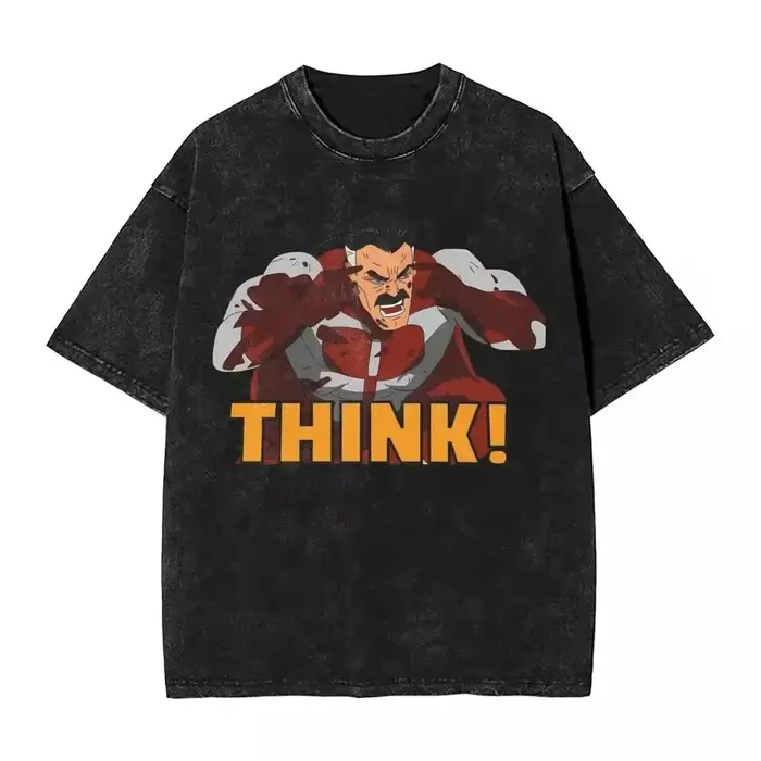 Nouvelle Arrivée 2026 T-shirt Homme Rétro Invincible Motif Dessin Animé et Bande Dessinée Effet Délavé