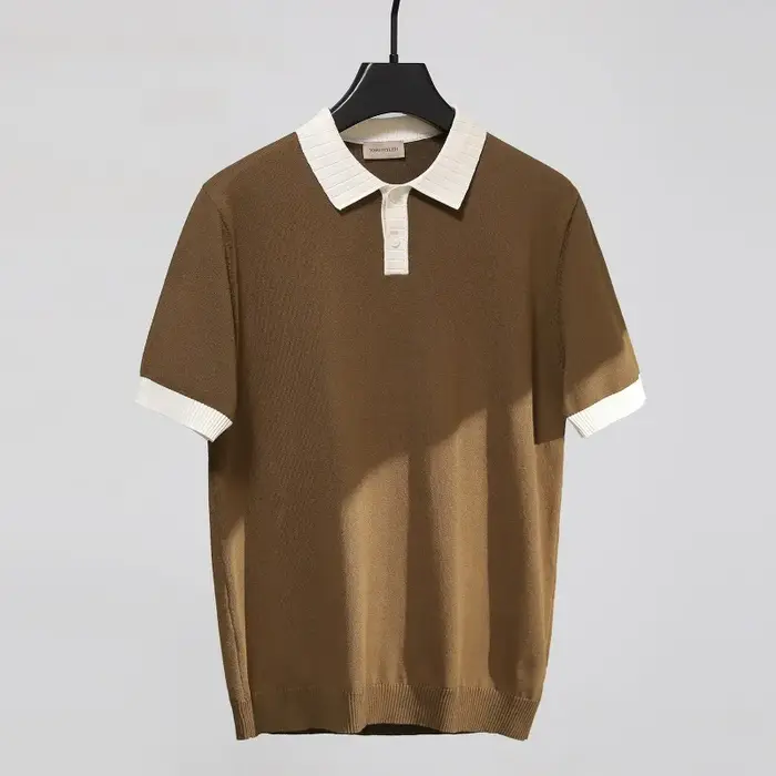 UNITIM Polo d'été pour homme, col contrastant, tricoté, fin et respirant, style décontracté chic