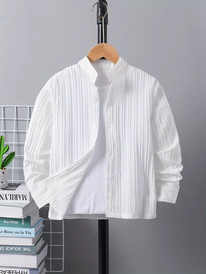 Chemise à col à manches longues à rayures ondulées pour garçons