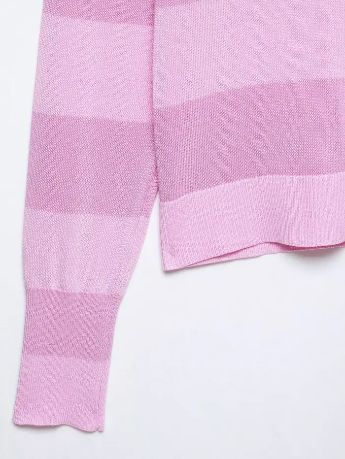 Polo d'été pour femme avec col en tricot rayé rose