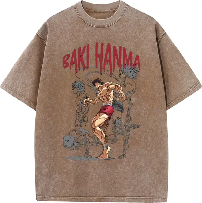 Manga Baki imprimé T-shirt Harajuku Vintage lavé surdimensionné