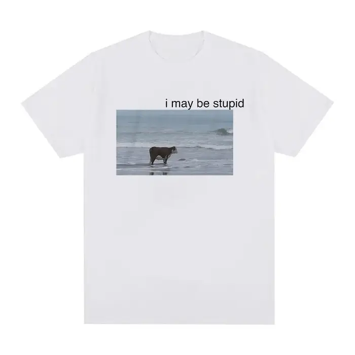 I May Be Stupid Cow on Beach Funny Meme T-shirt pour hommes