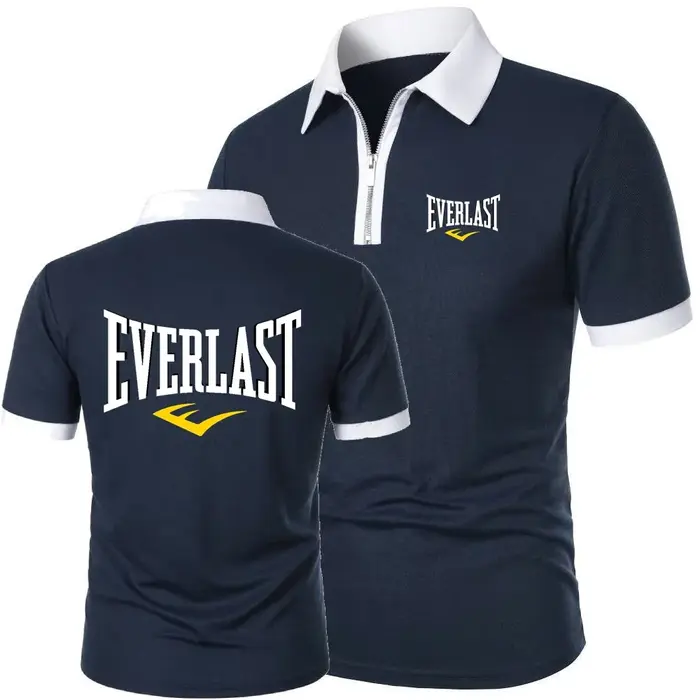 EVERLAST hommes polos course hauts d'entraînement t-shirt été respirant maille coton fermeture éclair revers