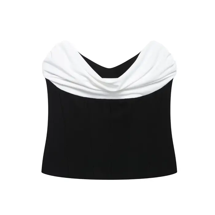 Haut tubulaire sans manches pour femmes, épissure fine, épaules dénudées, fermeture éclair latérale,