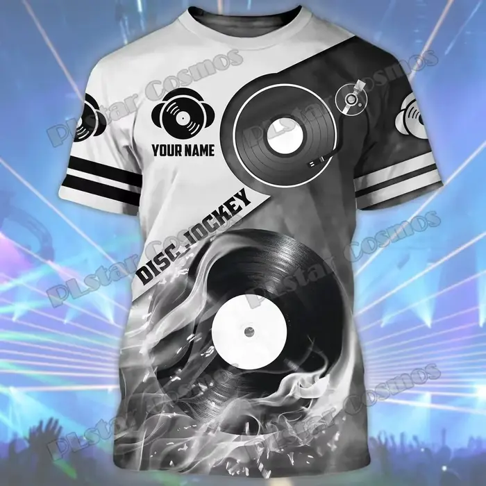 Nom personnalisé coloré DJ disque Jockey 3D imprimé mode hommes T-Shirt été unisexe décontracté