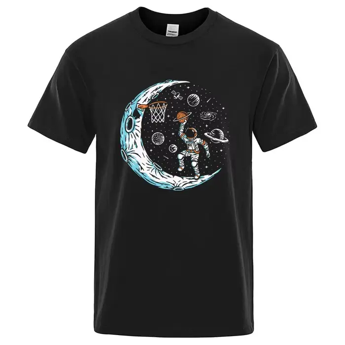 T-shirt pour hommes de haute qualité, imprimé drôle d'un astronaute jouant au basket-ball dans l'esp