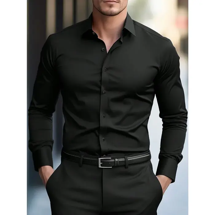 FGKKS nouveaux hommes chemise flambant neuf couleur unie à manches longues tissu élastique hommes pl