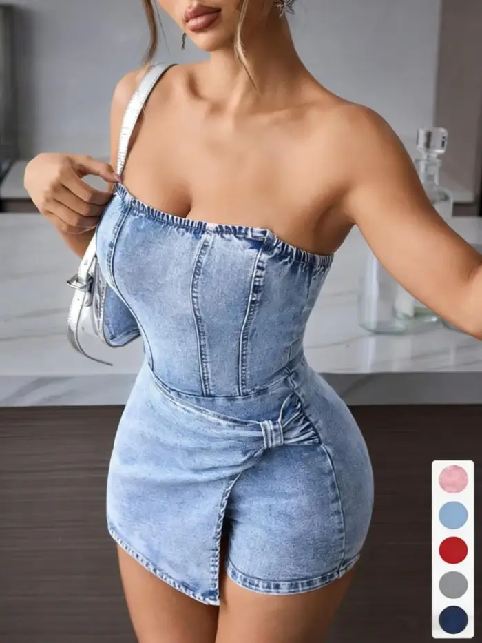 ✨   Robe en jean tube pour femme |   Design sans bretelles à effet torsadé, l'indispensable pour les filles branchées en été