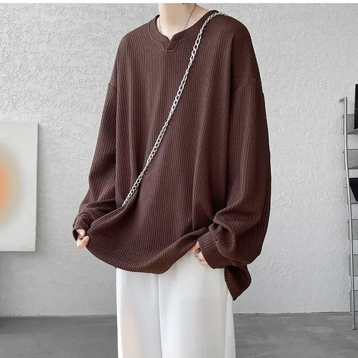 Haute qualité Texture à manches longues t-shirt pour hommes printemps automne décontracté hommes T-shirts hommes hauts vêtements classiques hommes T-Shirts