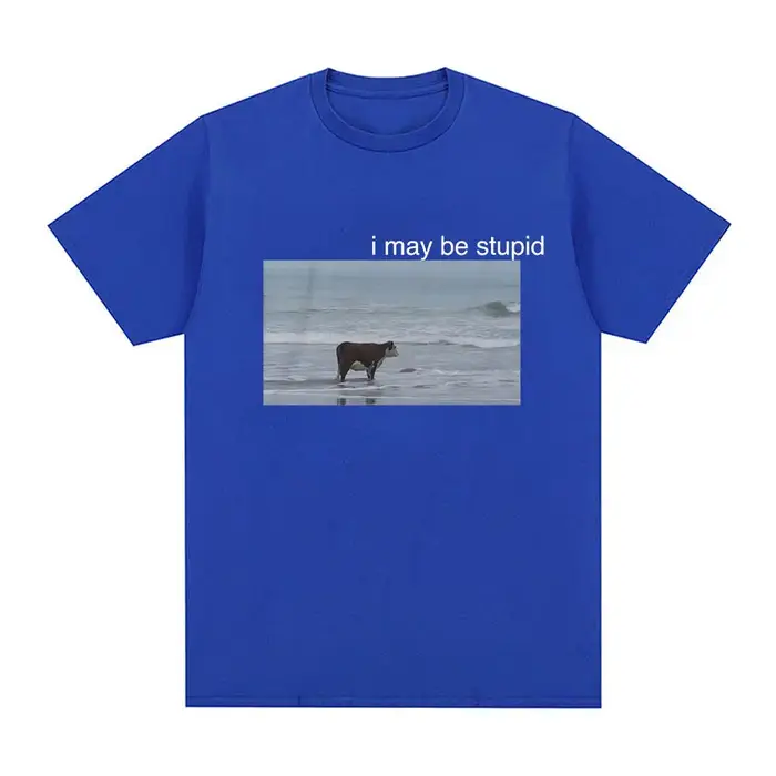 I May Be Stupid Cow on Beach Funny Meme T-shirt pour hommes