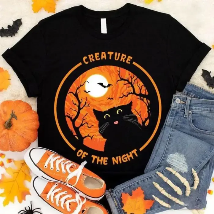 Halloween maman sorcière chat noir imprimé t-shirt femmes à manches courtes col rond