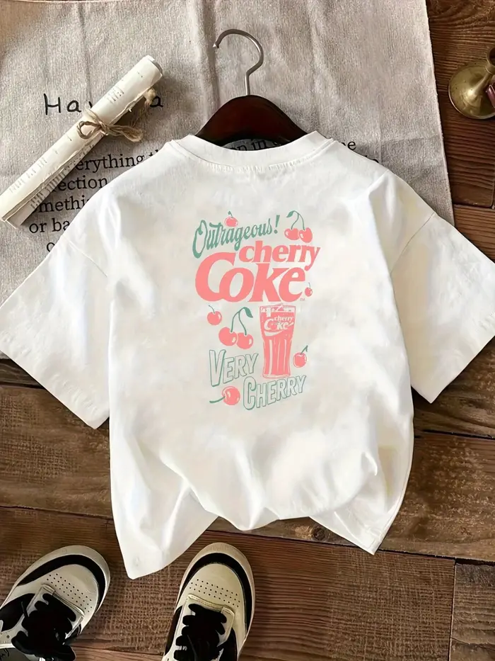 T-shirt graphique vintage Cherry Coke pour femme - Haut à manches courtes et col rond d'inspiration rétro avec motif esthétique sur le devant