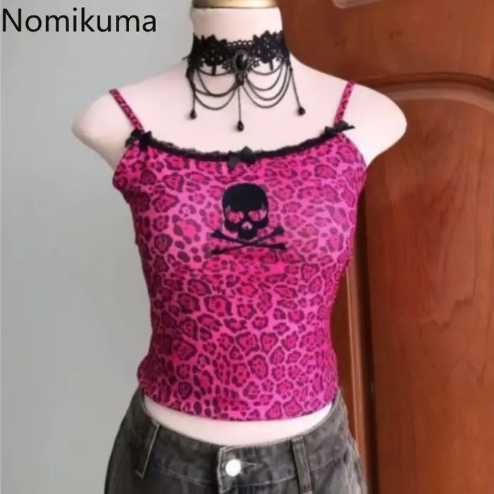 Débardeurs femmes léopard crâne imprimé Sexy Camis Y2k hauts 2025 Ropa Mujer Patchwork dentelle coupe ajustée haut court décontracté mode été gilet
