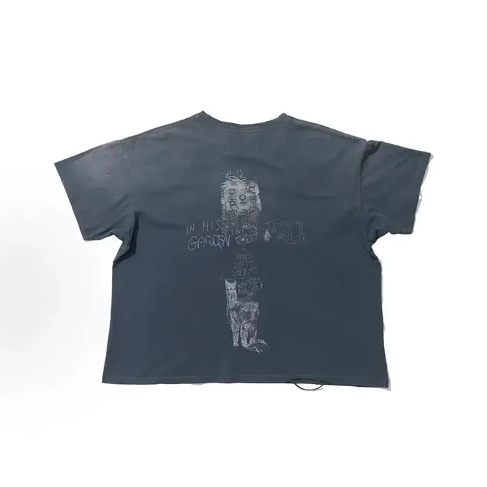 Nouveau Bonne qualité lavé bleu Paly t-shirts hommes femme Vintage haute rue mode col rond trou vieux endommagé haut t-shirt à manches courtes