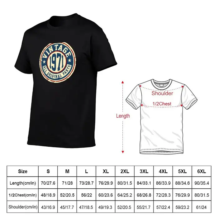 T-shirt vintage 1971 avec toutes les pièces d'origine