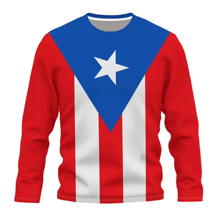 Porto Rico drapeau graphique T-Shirt pour hommes 3D imprimé puertorrican à manches longues