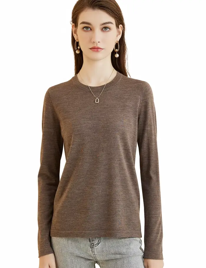 T-shirt à col rond en laine mérinos pour femme
