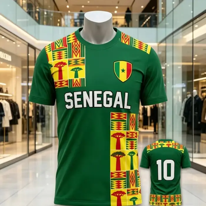 T-shirt de football tendance pour hommes avec motif du drapeau du Sénégal