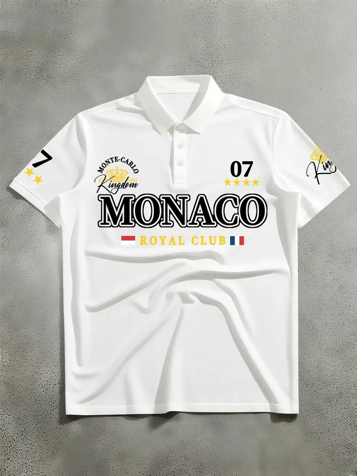 Polo imprimé pour homme style rétro américain Monaco Royal Club 07