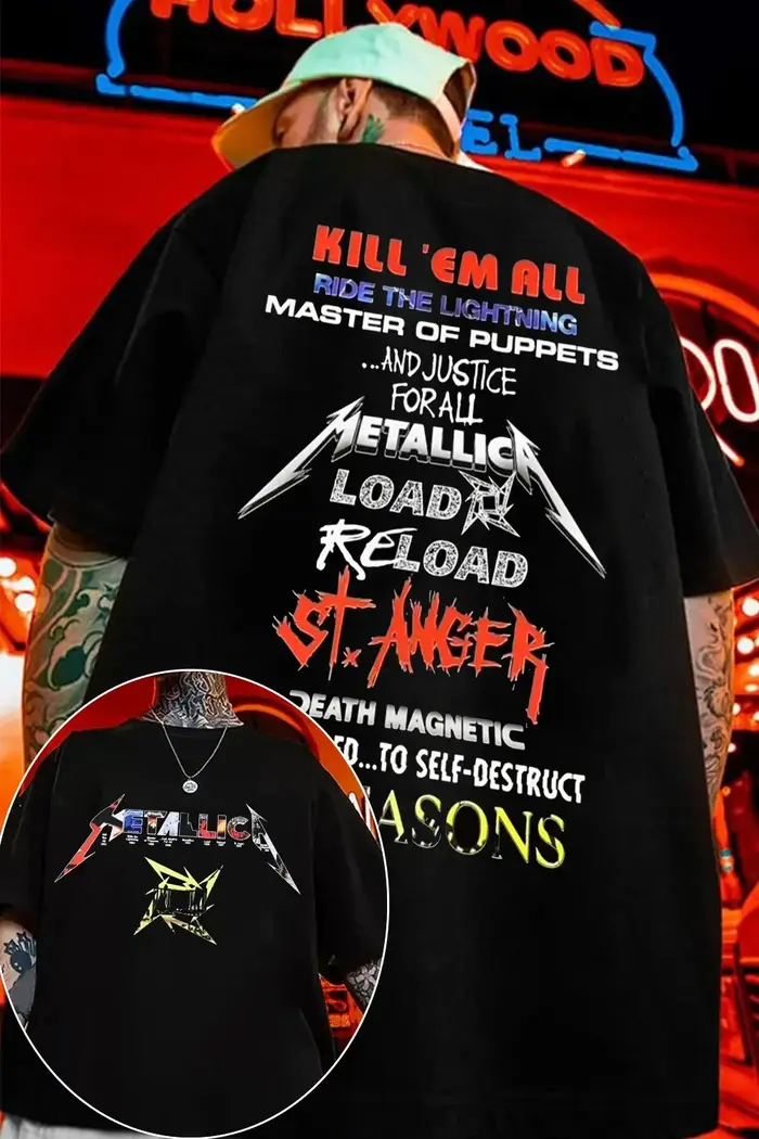 T-Shirt de groupe de rock Metallica bleu, 100% coton, avec image graphique, pour hommes et femmes, S
