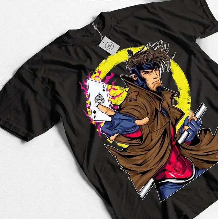 Gambit Card Trick T-Shirt x-men pour hommes, chemise unisexe grise, toutes tailles
