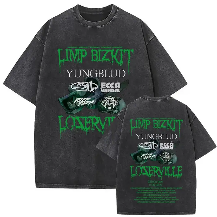 Y2k t-shirt hommes vêtements lavé Vintage groupe de Rock Limp Bizkit Album graphique 2025
