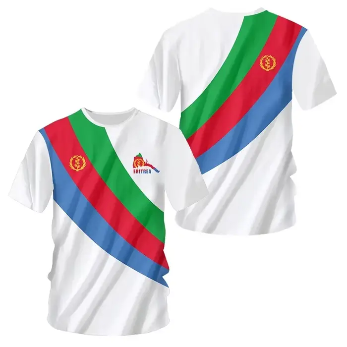 T-shirt manches courtes pour hommes et femmes, surdimensionné, imprimé drapeau érythréen, unisexe, v