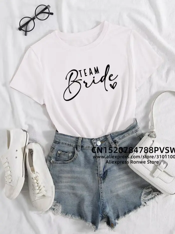 T-shirt Team Bride Coussins Evjf Hen pour femme, vêtements de fête, fille, chancelier, mariage, noir