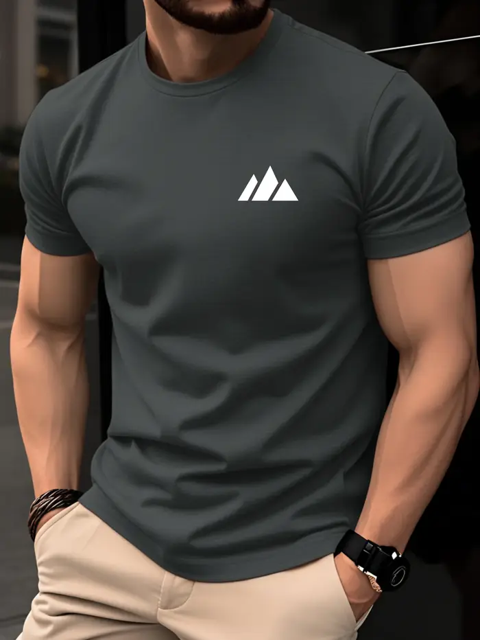 T-shirt pour homme 100% coton, mode décontractée quotidienne, respirant, motif géométrique simple, t
