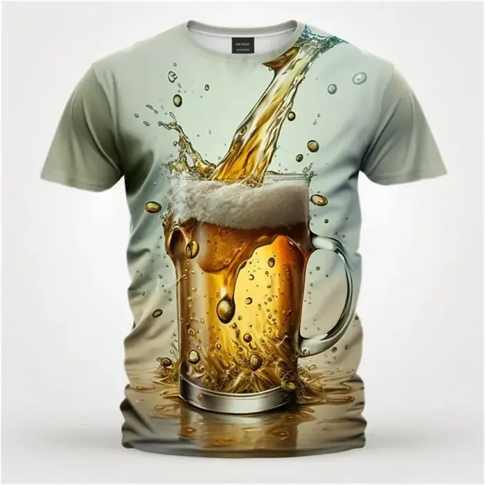T-shirt imprimé 3D bière pour hommes, Économie d'été décontractés drôles, Streetwear Baggy, Haut con