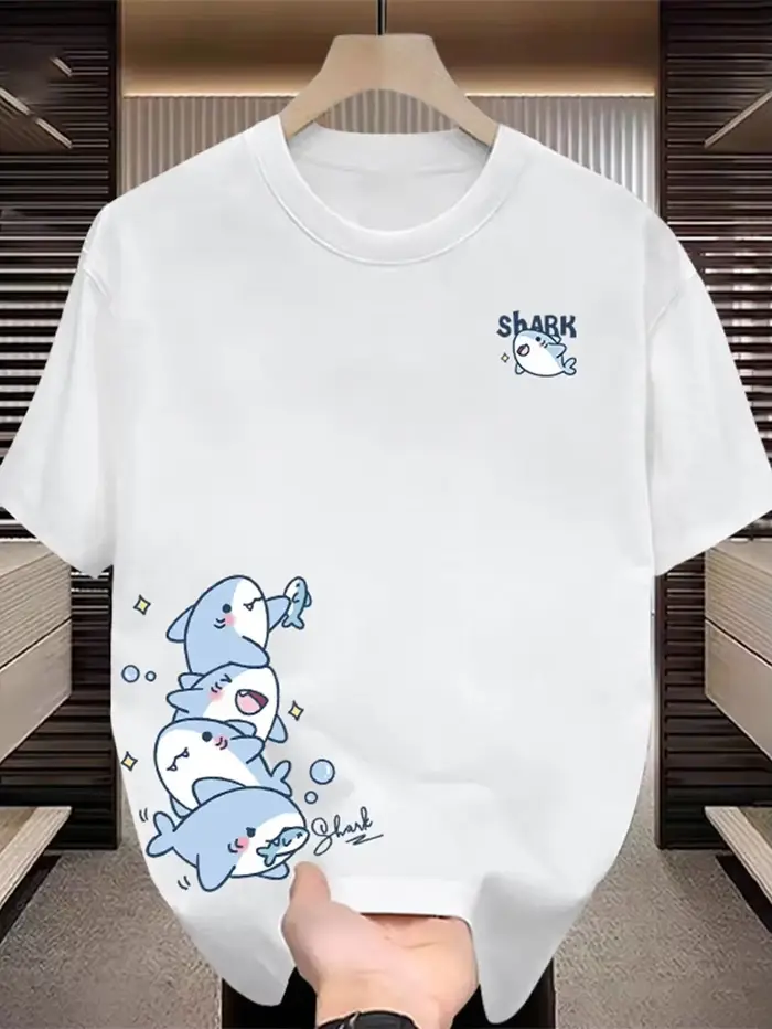 T-shirt créatif imprimé requin pour homme – Collection été 2026 – 100 % coton
