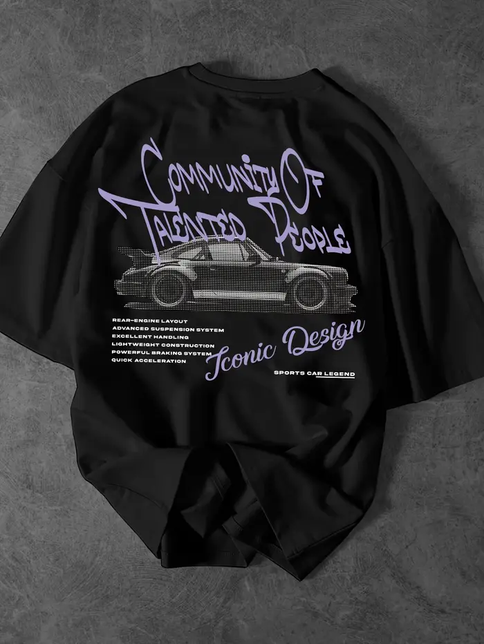 T-shirt blanc tendance pour l'été avec motif de voiture de sport classique