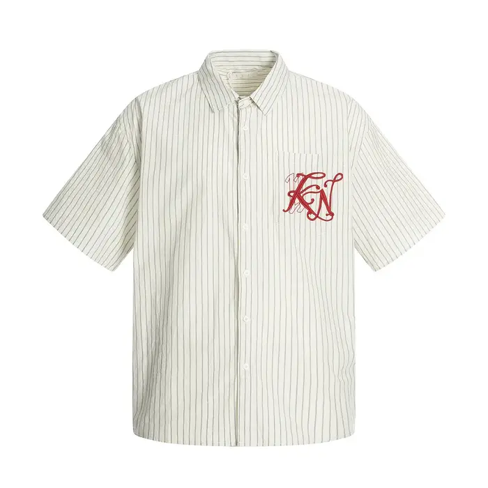 Lettre broderie rayé chemises à manches courtes hommes été haute rue simple boutonnage revers ample 