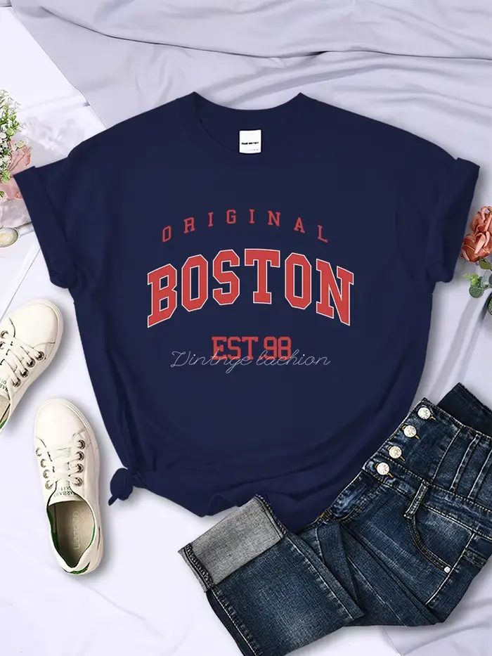 Original Boston Est.98 rue lettre t-shirt femmes été respirant