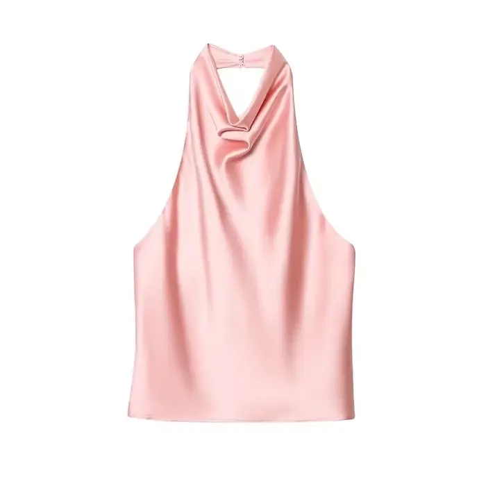 MUJER Satin haut à licou femme 2026 Sexy dos nu hauts pour femmes Camisole épaules nues