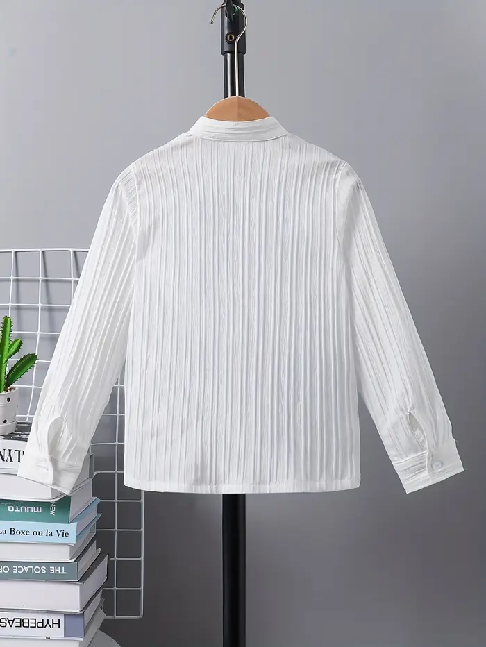 Chemise à col à manches longues à rayures ondulées pour garçons