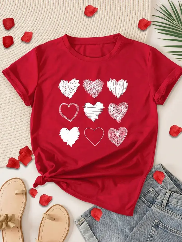 T-shirts pour femmes imprimés cœur rouge