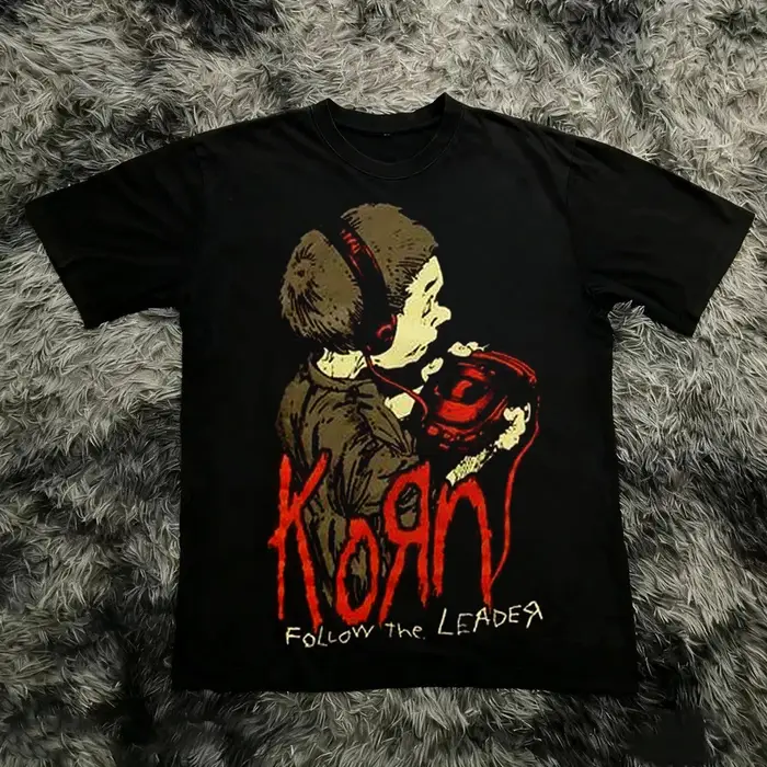 Korn Follow The Leader T-shirt en coton imprimé double face Metal Band Tee pour hommes et femmes, t-