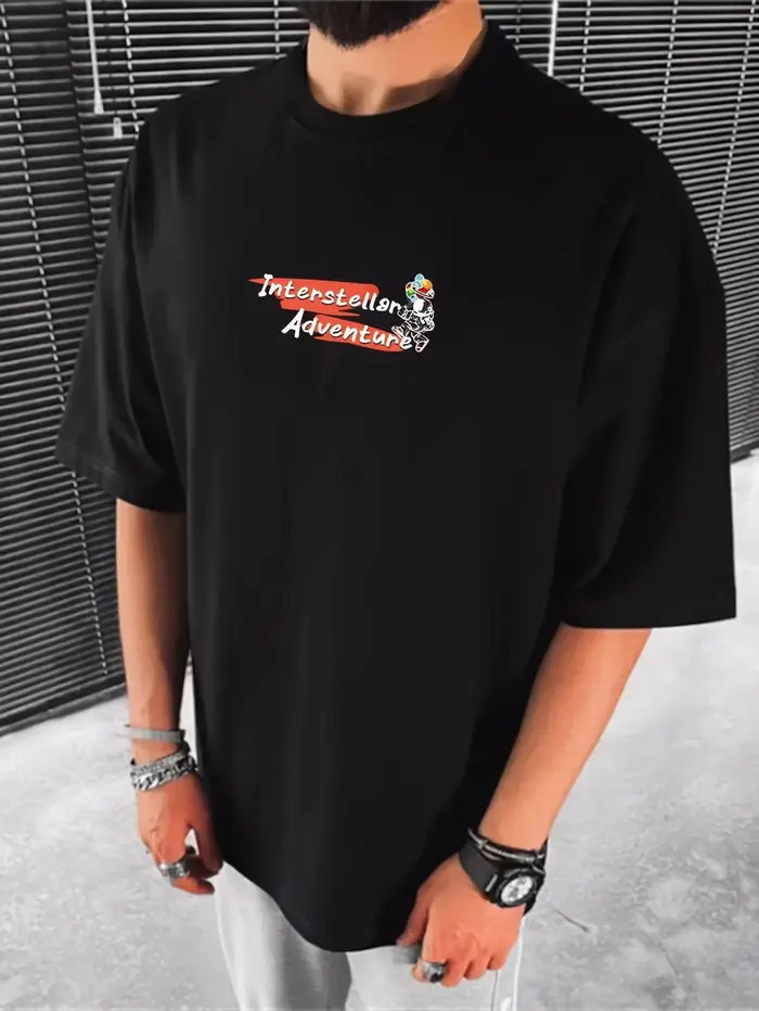 T-shirt pour homme, 100% coton, imprimé graffiti, coupe ample, décontracté, confortable, polyvalent, style streetwear.