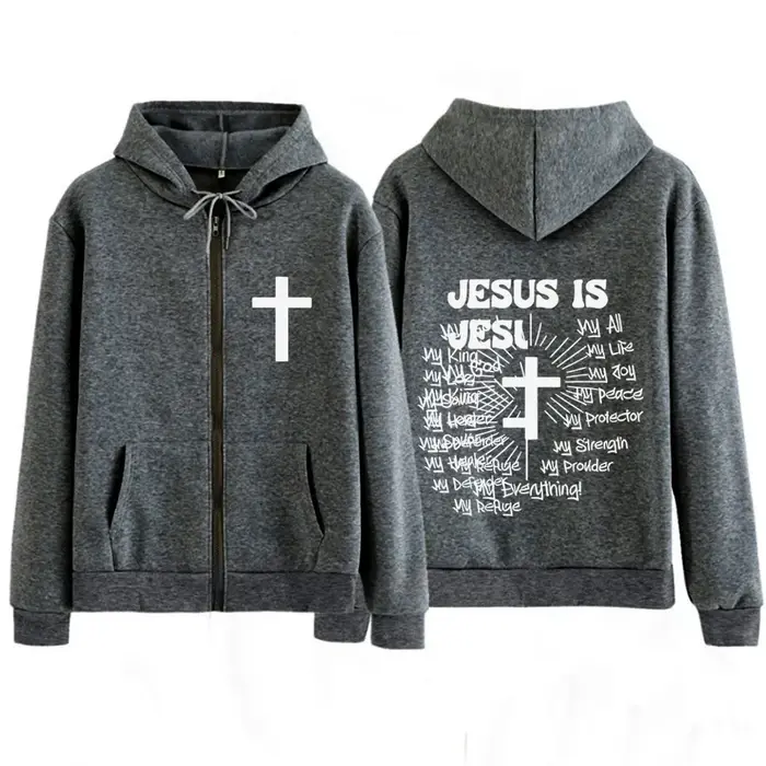 Sweat-shirt à capuche zippé unisexe avec imprimé graphique « Jésus est Dieu